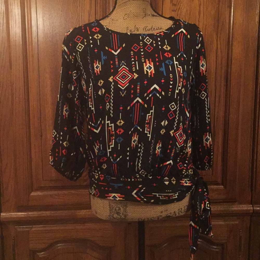 Route 3 Bold Aztec Print 3/4 Sleeve Blouse Size L